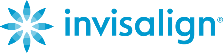 Invisalign logo with a blue geometric flower design on the left and the word invisalign in lowercase blue letters on the right.